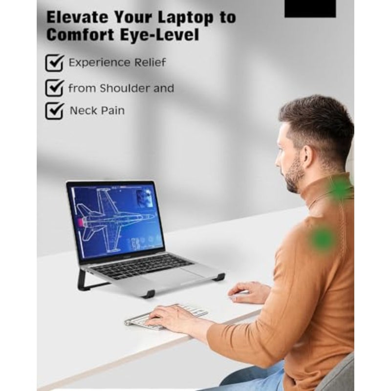 حامل كمبيوتر محمول من الألومنيوم للمكتب - تصميم مريح للتبريد - يناسب أجهزة MacBook Air Pro/DELL/HP/Lenovo/ThinkPad/Alienware - 13/14/15.6/16 - سهل التجميع - حامل كمبيوتر محمول جيد التهوية لتدفق الهواء الأمثل - Image 5