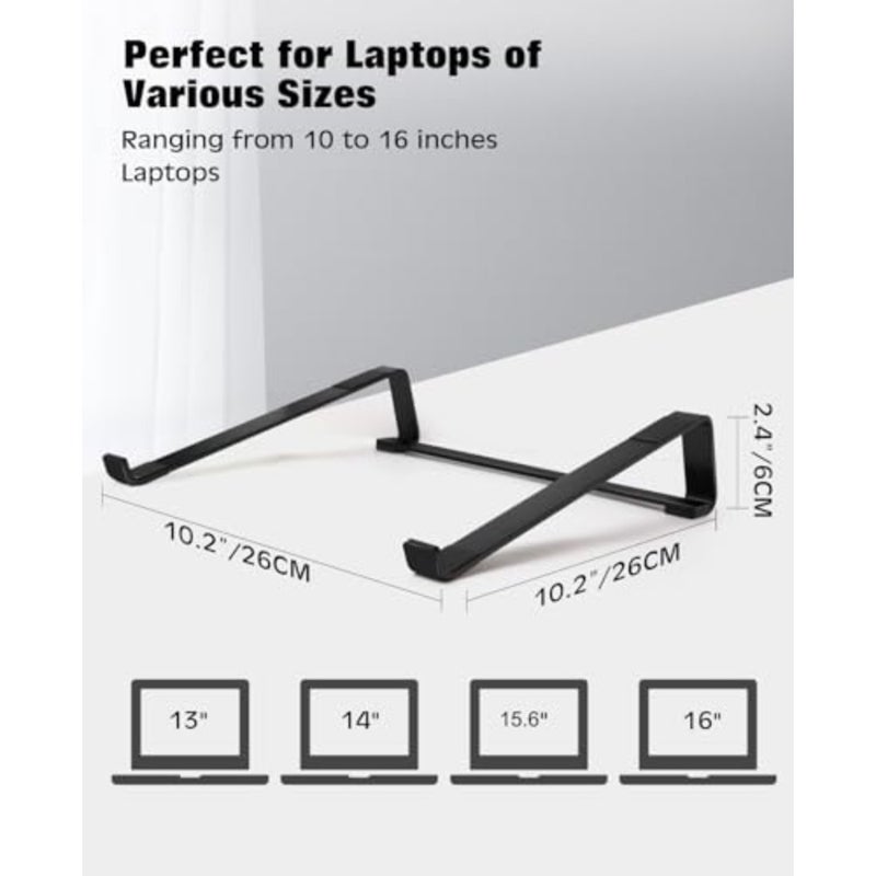 حامل كمبيوتر محمول من الألومنيوم للمكتب - تصميم مريح للتبريد - يناسب أجهزة MacBook Air Pro/DELL/HP/Lenovo/ThinkPad/Alienware - 13/14/15.6/16 - سهل التجميع - حامل كمبيوتر محمول جيد التهوية لتدفق الهواء الأمثل - Image 4