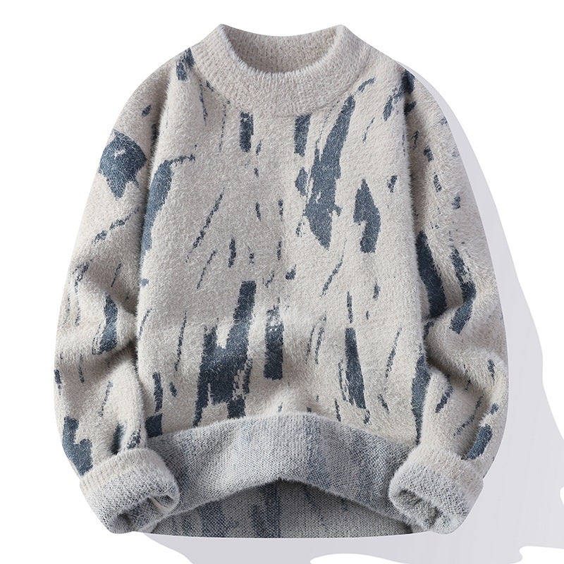 2023 Autumn Winter Mens Turtleneck Sweater Thickened Knit Pullover White  - Image 5