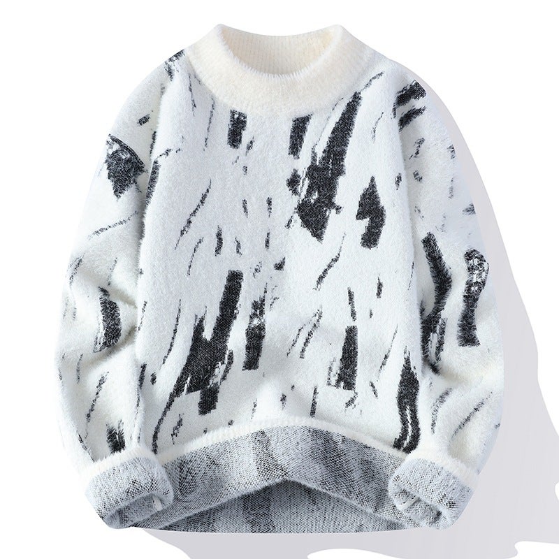 2023 Autumn Winter Mens Turtleneck Sweater Thickened Knit Pullover White  - Image 1