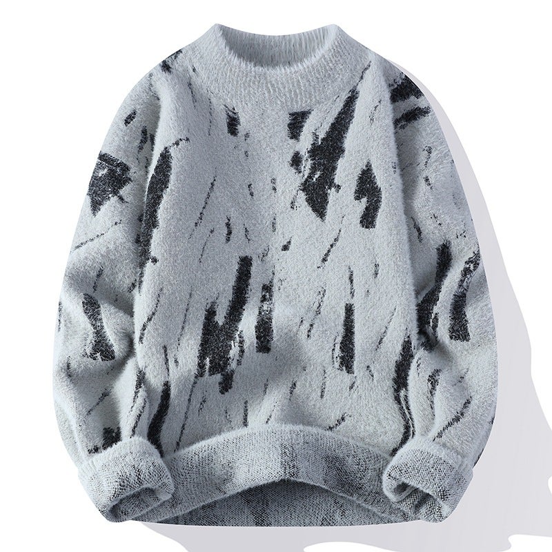 2023 Autumn Winter Mens Turtleneck Sweater Thickened Knit Pullover White  - Image 2