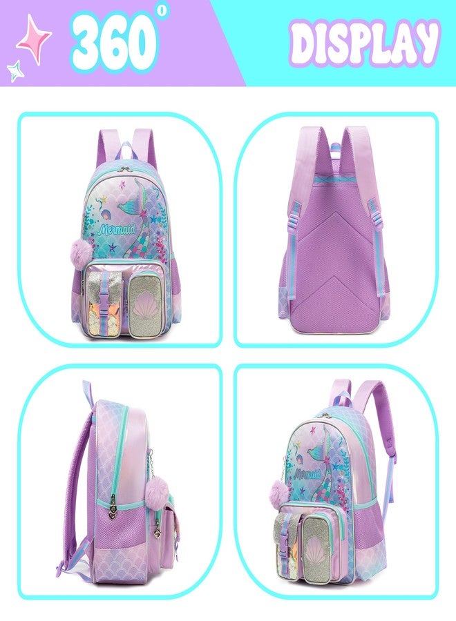 HTgroce Backpacks for kids School Backpack for Girls Elementary School Bags, Purple Mermaid - Image 3