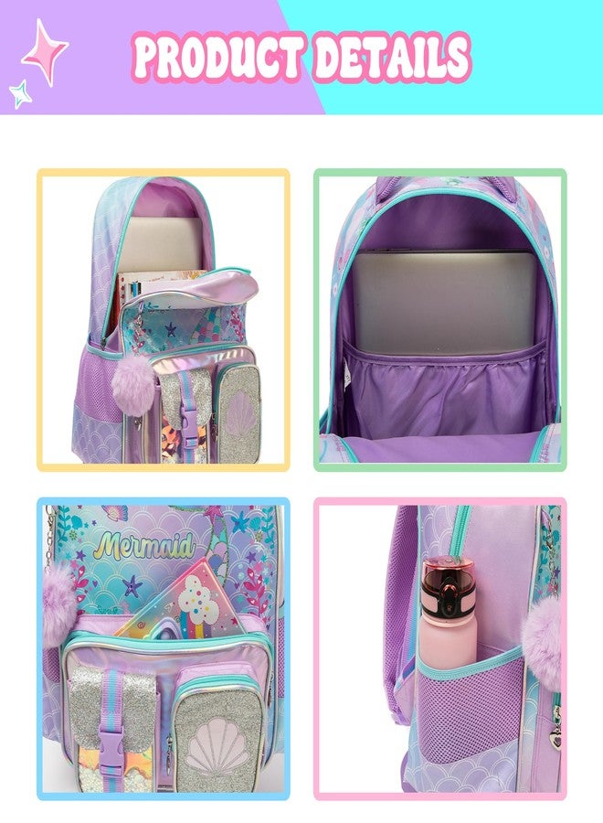 HTgroce Backpacks for kids School Backpack for Girls Elementary School Bags, Purple Mermaid - Image 5