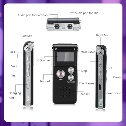 Saillong 7 Pcs Ghost Hunting Equipment Kit 1 Electromagnetic Paranormal Radiation Detector 1 Digital EVP Voice Recorder 1 Hand Held Radio 1 UV Flashlight 3 LED Light up Cat Balls, 8gb(Clear) - Image 2