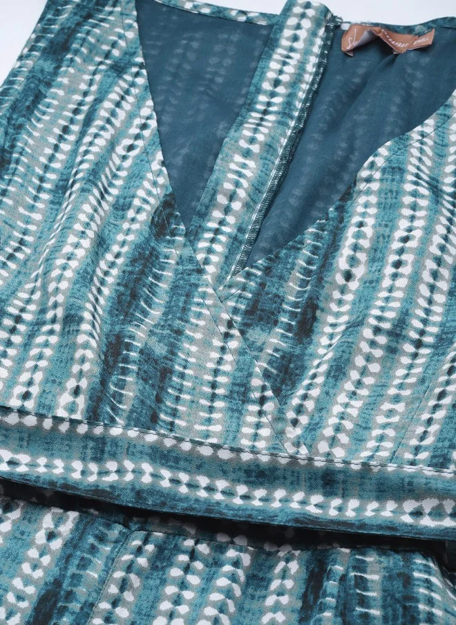 ساسافراس Teal & White Printed Basic Jumpsuit for Women