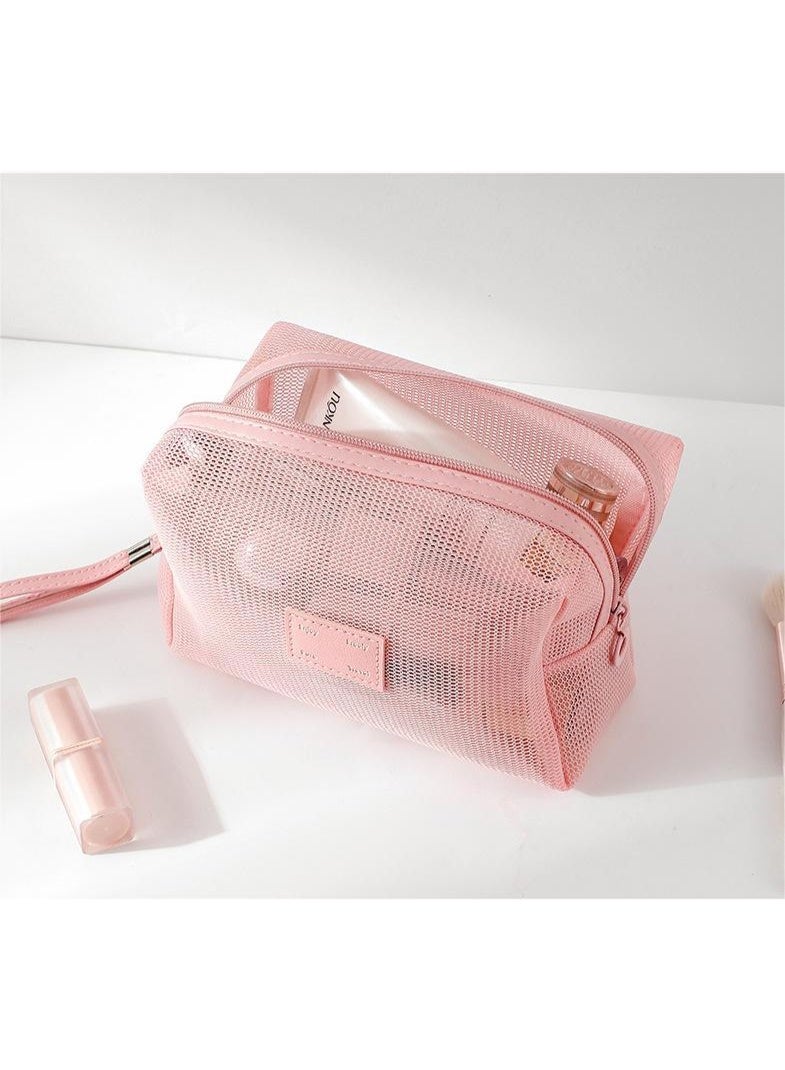 أوليس فيرس  حقيبة مكياج شبكية خفيفة الوزن - سعة كبيرة تتنفس ومتينة بمقابض مجموعة سفر وردية من قطعتين - Image 4