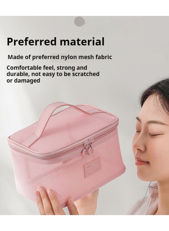 أوليس فيرس  حقيبة مكياج شبكية خفيفة الوزن - سعة كبيرة تتنفس ومتينة بمقابض مجموعة سفر وردية من قطعتين - Image 2
