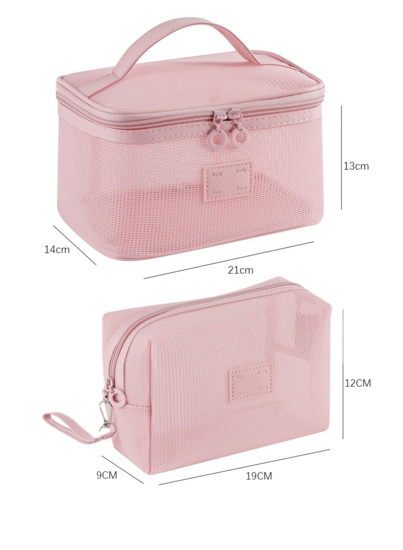 أوليس فيرس  حقيبة مكياج شبكية خفيفة الوزن - سعة كبيرة تتنفس ومتينة بمقابض مجموعة سفر وردية من قطعتين - Image 3