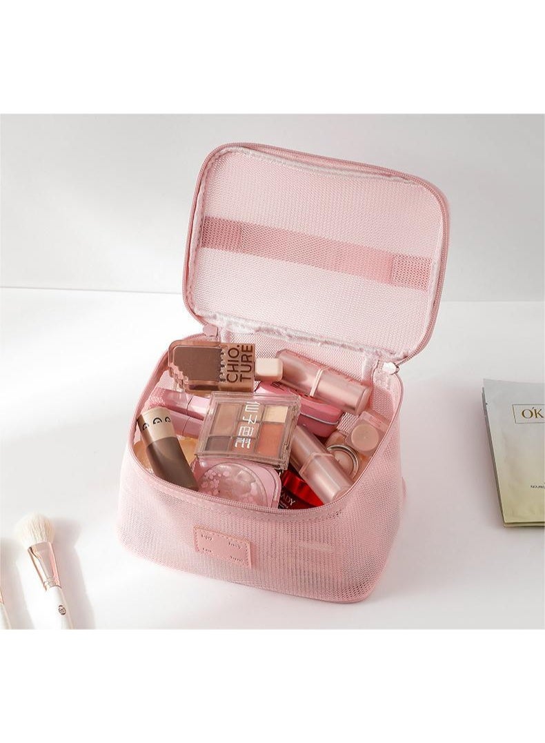 أوليس فيرس  حقيبة مكياج شبكية خفيفة الوزن - سعة كبيرة تتنفس ومتينة بمقابض مجموعة سفر وردية من قطعتين - Image 5