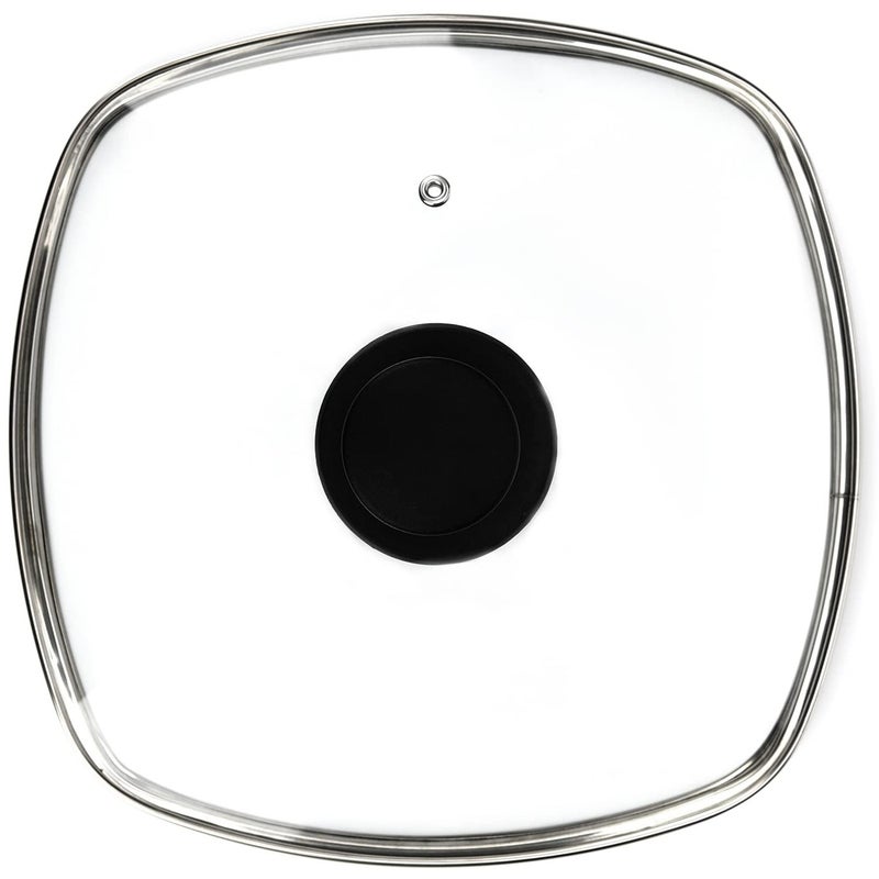 FOLI Square Glass Lid for Grill Pans with Steam Vent Hole Fits Lodge Cast Iron Skillets 105inch2667cm Square Tempered Glass Lid Universal Replacement Cover Bakelite Round Knob