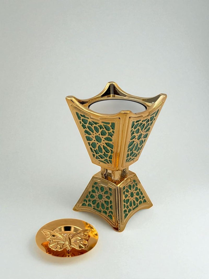 B&D حامل مبخرة عود بخور - تصميم كلاسيكي باللونين الذهبي والأخضر - Image 3