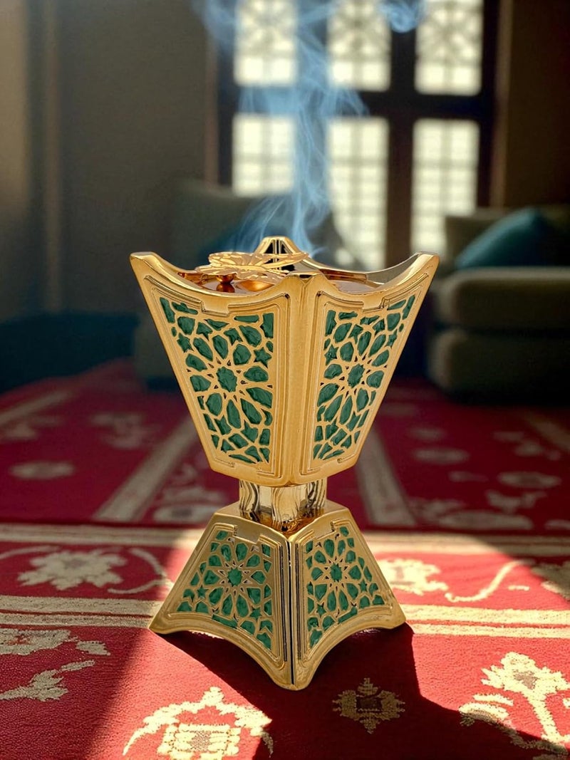 B&D حامل مبخرة عود بخور - تصميم كلاسيكي باللونين الذهبي والأخضر - Image 1