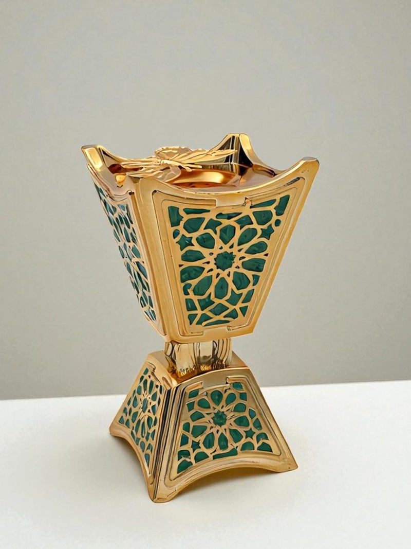 B&D حامل مبخرة عود بخور - تصميم كلاسيكي باللونين الذهبي والأخضر - Image 2