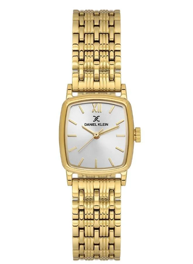 DANIEL KLEIN Women's Stainless Steel Gold Alloy Case Analog Silver Square Sunray Dial Japanese Quartz Premium 30 Meters Water Resistant