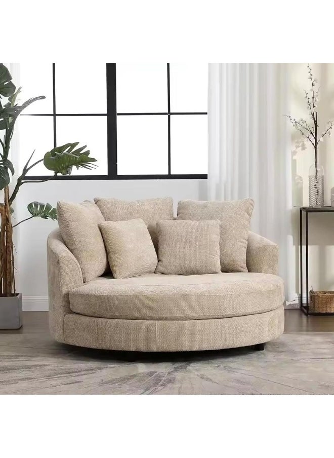 Poppins Home Modern Round Lounge Fabric Sofa Chair â€“ Solid Wood Frame, Indoor/Outdoor Use (Wheat)  - Image 1