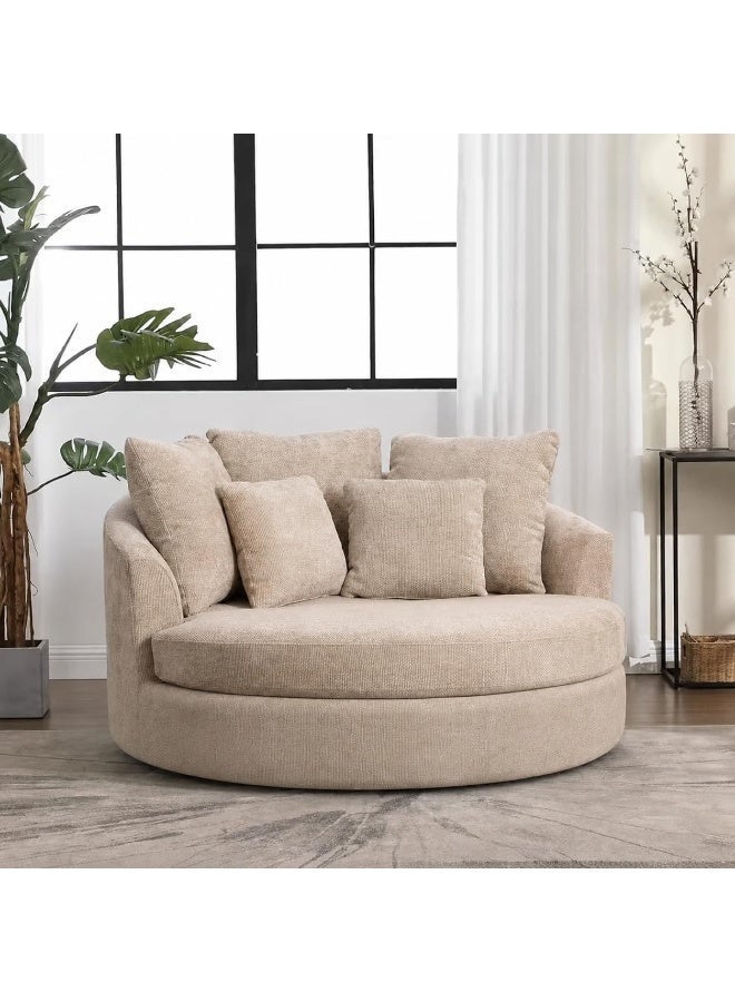 Zayn comforts Modern Round Lounge Fabric Sofa Chair â€“ Solid Wood Frame, Indoor/Outdoor Use (Wheat) - Image 1