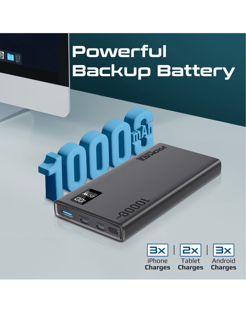 بروميت باور بانك 10000 مللي أمبير فائق النحافة مع منفذ إدخال/مخرج USB-C بقدرة 20 وات، ومخرج QC 3.0، ومنافذ USB-C، وشاشة LCD 10000 mAh - Image 1