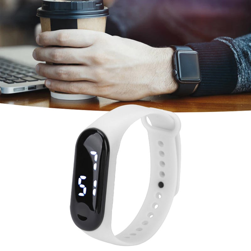 Digital Watch LED White Light Display Plastic Mirror Electronic Movement Silicone Strap Sports Watch for Student Red - Image 2