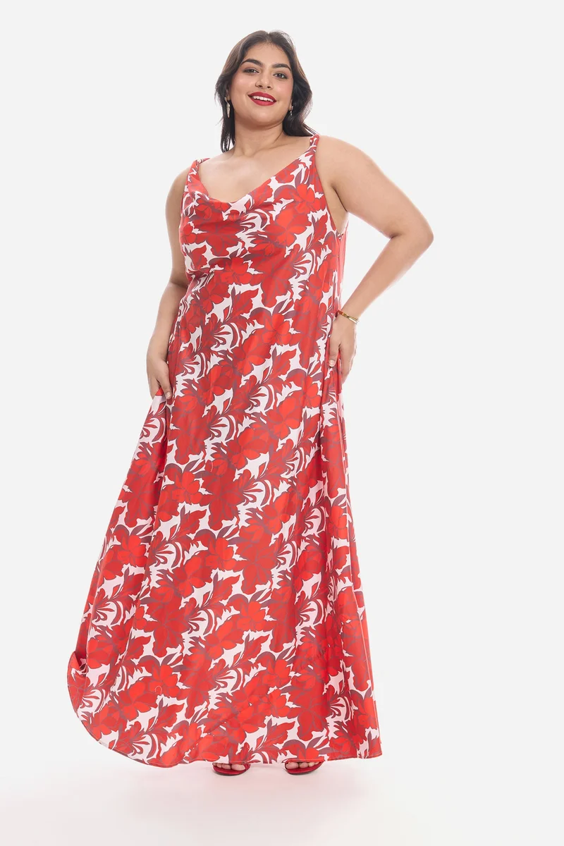 Virgio Floral Cotton Bias Cut Slip Plus Size Dress for Women