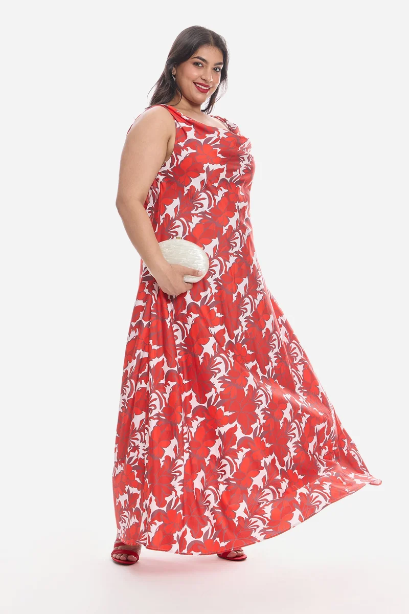 Virgio Floral Cotton Bias Cut Slip Plus Size Dress for Women