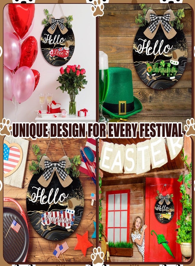 جلينمال مجموعة جلينمال المكونة من 16 قطعة من زينة تعليق الأبواب الخشبية القابلة للتبديل على شكل كلب داشهوند ريفي، لافتة منزلية موسمية قابلة للاستبدال، لافتة ترحيب عمودية معلقة قابلة للاستبدال، ديكور باب أمامي وشرفة (أسود، ذهبي) - Image 5