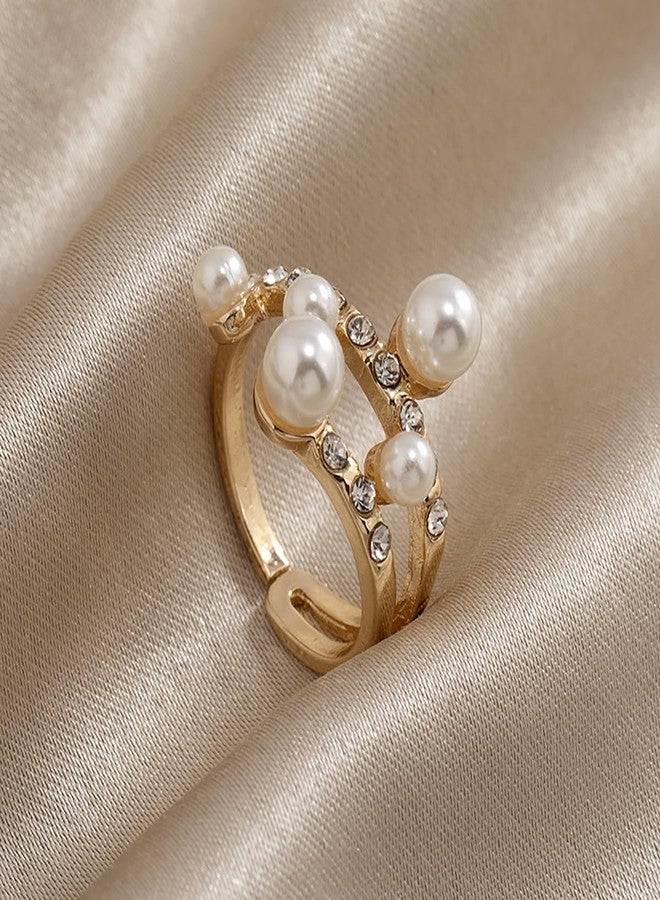 kepvrio Pearl Ring for Women Promise Stacking Pearl Rings Adjustable Open Pearl Finger Ring Trendy Personality Christmas Pearl Jewerly Prom Dress Jewerly - Image 2