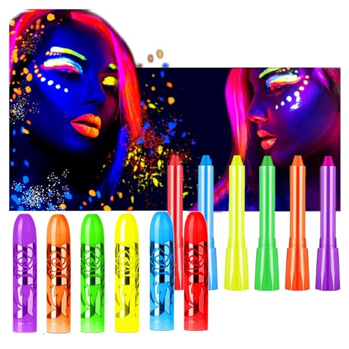 Moonear Glow in The Black Light Face Paint Crayons Kit, UV Black Light Makeup Neon Face and Body Paint Sticks Markers for Mardi Gras Halloween Masquerades Makeup - Image 1