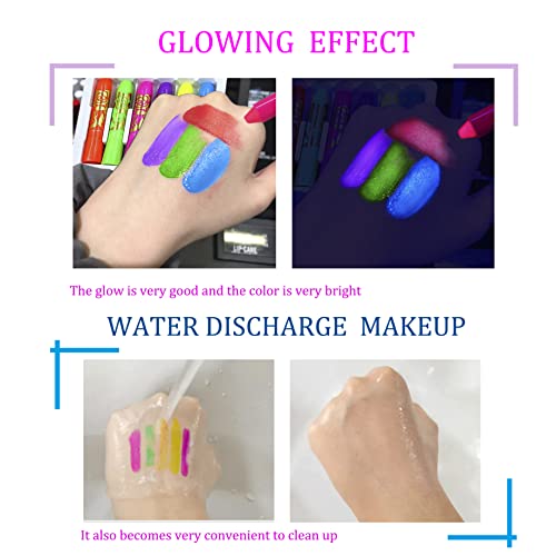 Moonear Glow in The Black Light Face Paint Crayons Kit, UV Black Light Makeup Neon Face and Body Paint Sticks Markers for Mardi Gras Halloween Masquerades Makeup - Image 4