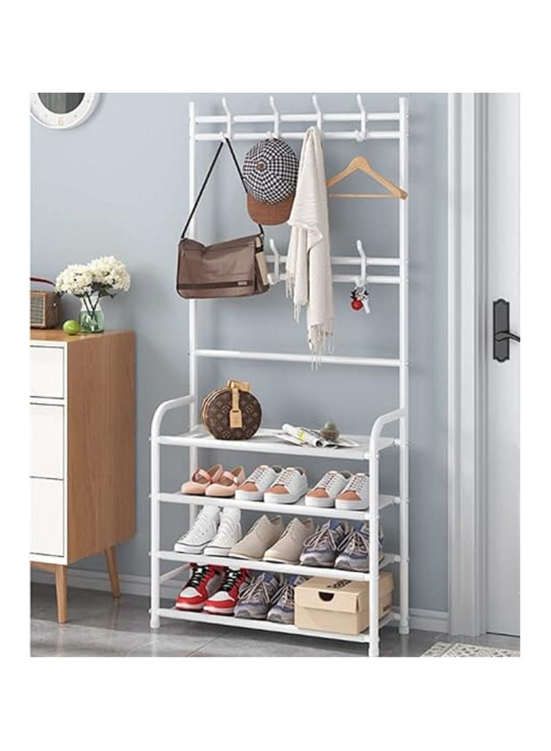 منظم أحذية معدني قوي من الفولاذ المقاوم للصدأ، 4 طبقات من الرف القوي باللون الأبيض - Image 2