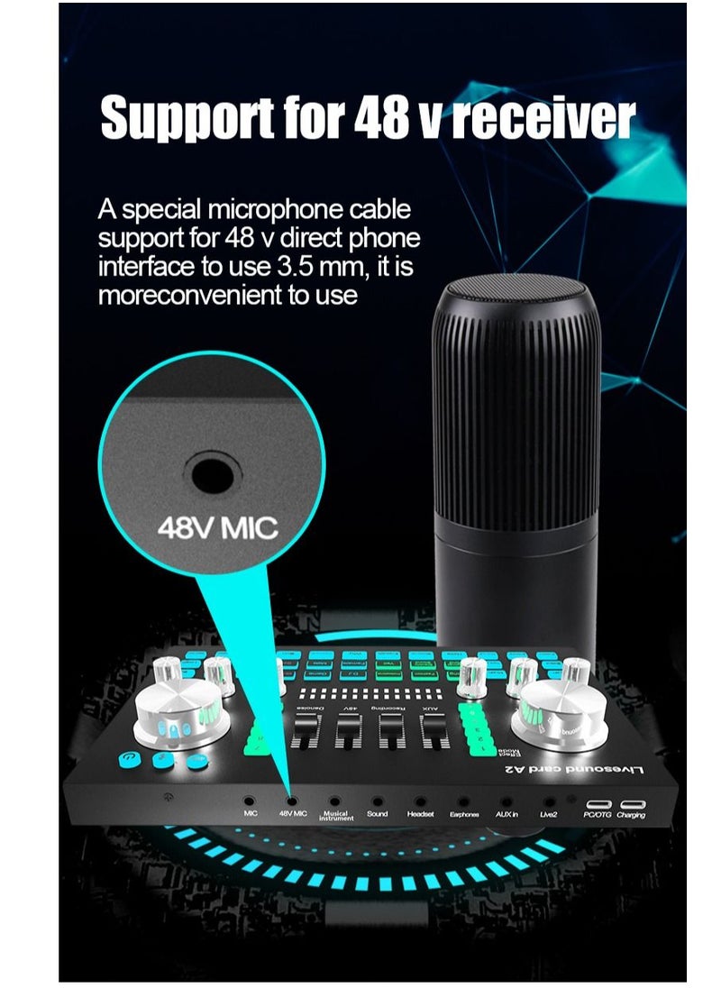 Furtey - Audio Mixer Professional Live Sound Card Studio Record Soundcard Bluetooth Microphone Mixer Voice Changer Live Streaming Audio Sound Mixer for Streaming Podcasting Gaming - Image 1