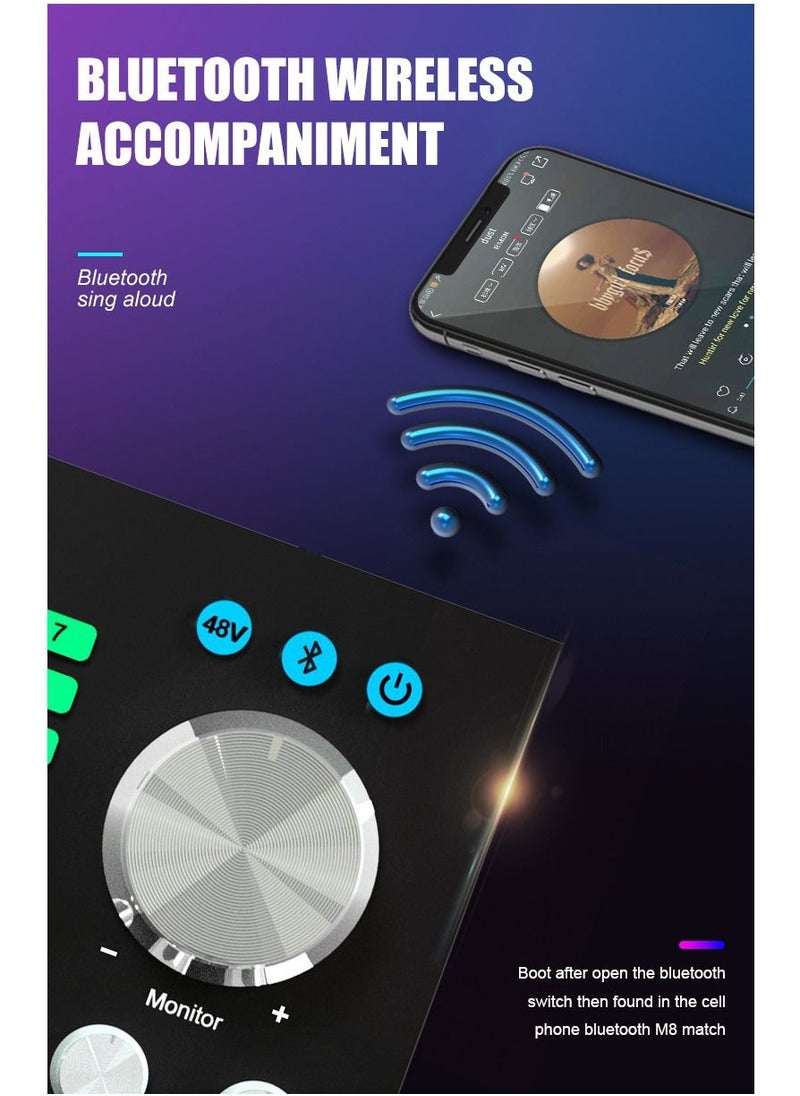 Furtey - Audio Mixer Professional Live Sound Card Studio Record Soundcard Bluetooth Microphone Mixer Voice Changer Live Streaming Audio Sound Mixer for Streaming Podcasting Gaming - Image 1