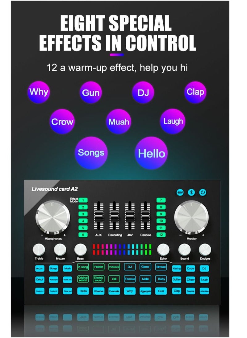 Furtey - Audio Mixer Professional Live Sound Card Studio Record Soundcard Bluetooth Microphone Mixer Voice Changer Live Streaming Audio Sound Mixer for Streaming Podcasting Gaming - Image 1