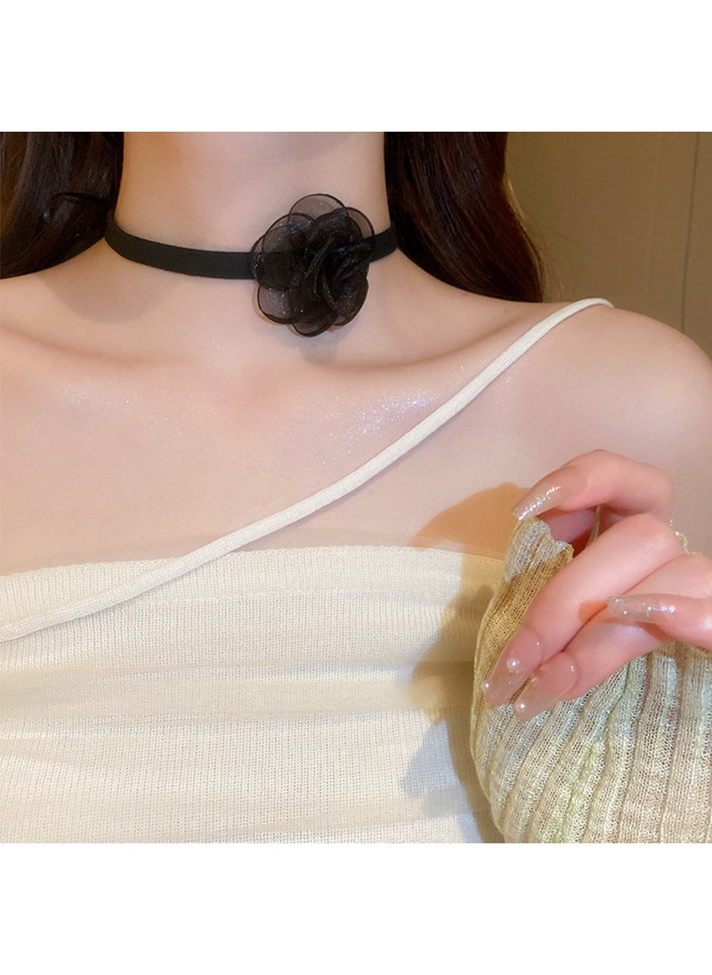 Generic - Vintage Pearl Diamond Flower Necklace for Women 48# Necklace-Black Flowers - Image 1
