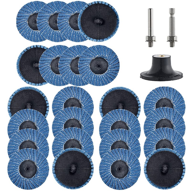 Tshya 24 Pcs 2 inch Roll Lock Flap Discs with 1/4" Holder Die Grinder Accessories T27 Zirconia Flat 36 Grit Grinding Wheels for Surface Prep(36 Grit) - Image 1