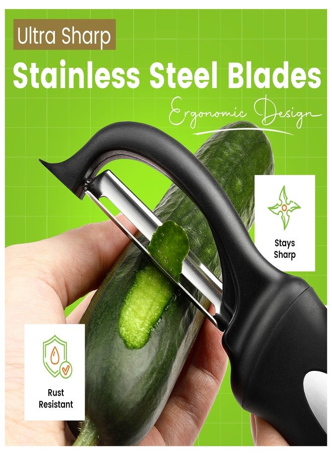 Spring Chef Stainless Steel Swivel, Y & Julienne Vegetable Peelers for Kitchen, Potato Peelers with Soft Grip Handles, Kitchen Utensils Set of 3 for Fruits, Veggies, Apple, Carrot, Cucumber - Black - Image 5