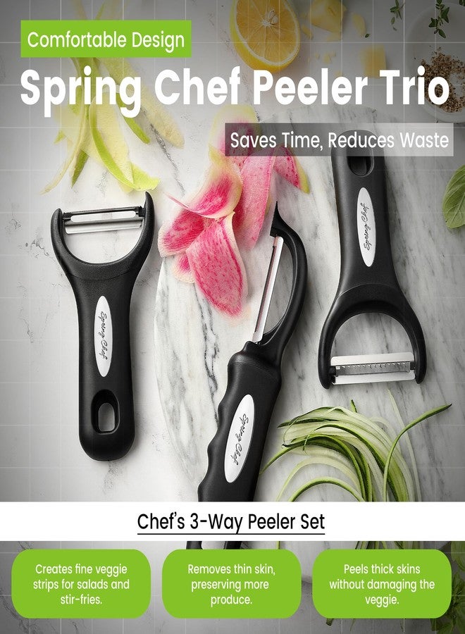 Spring Chef Stainless Steel Swivel, Y & Julienne Vegetable Peelers for Kitchen, Potato Peelers with Soft Grip Handles, Kitchen Utensils Set of 3 for Fruits, Veggies, Apple, Carrot, Cucumber - Black - Image 4