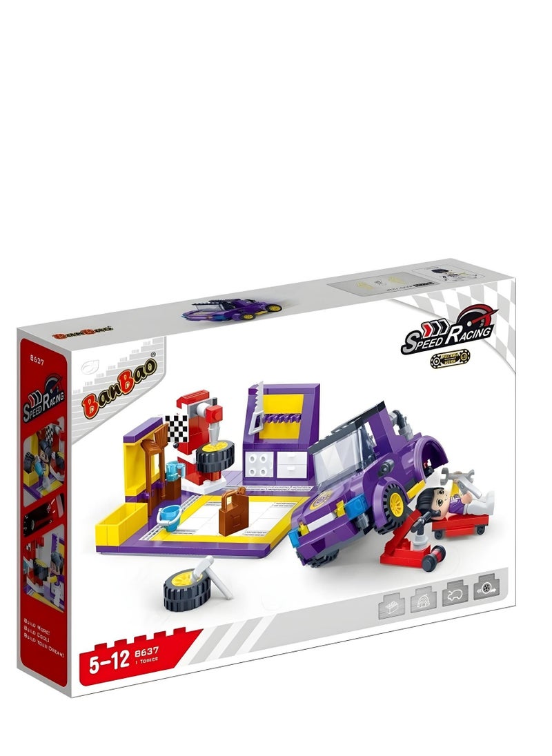 BanBao BanBao Speed Racing Garage Building Block Set , 1 Vehicle, 1 Mechanic Figure & Full Repair Workshop , STEM Construction Toy for Kids Ages 5 to 12 , Compatible with Major Brands , Fun Car Maintenance & Assembly Game  - Image 4