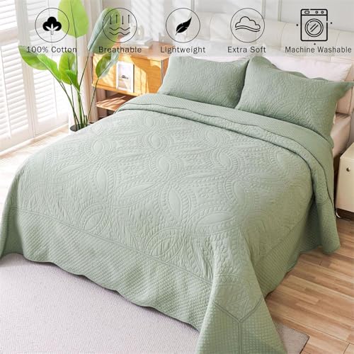 Cmfshape 100% Cotton Quilt Oversized King Size-Sage Green Bedspread 128"x120"-Coin Pattern Bedding Set 3 Pieces-Pre-Washed Lightweight Microfiber Coverlet-Suitable for Bed,Couch,Quilt Blanket All Seasons - Image 5