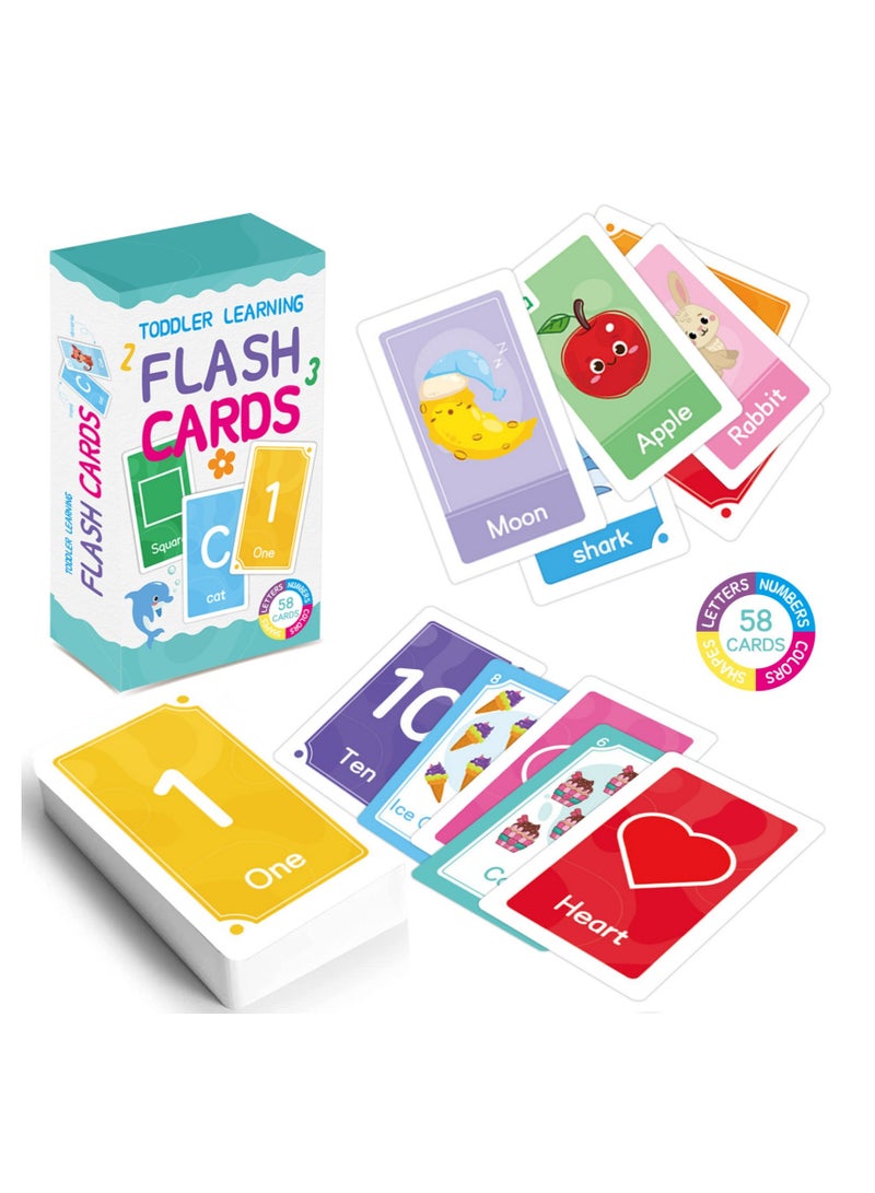 نوفولان بطاقة أبجدية للأطفال من عمر 2 إلى 4 سنوات، بطاقة تعليمية مبكرة، تعلم الألوان والأرقام والأشكال والحيوانات، بطاقة أبجدية إنجليزية تفاعلية ملونة وجذابة بخط كبير محمولة، 58 بطاقة - Image 1