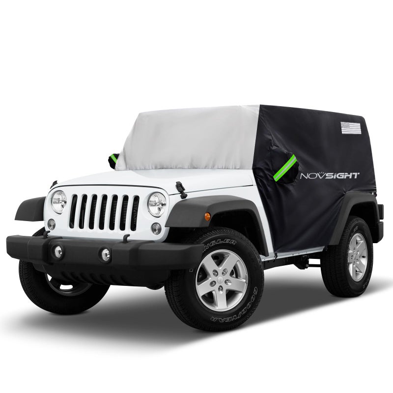 غطاء كاب NOVSIGHT لجيب رانجلر 2 أبواب 2007-2025 CJ TJ JK JL غطاء نصف سيارة لجميع الأحوال الجوية مع 3 أحزمة مضاد للأشعة فوق البنفسجية مقاوم للرياح وماء مع حقيبة تخزين