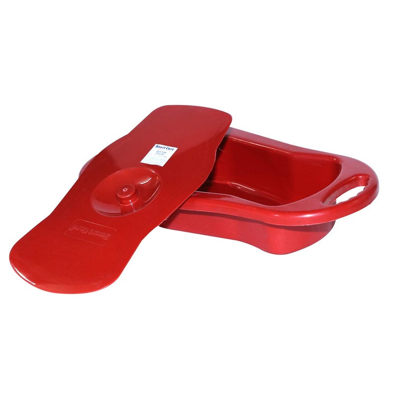 SMARTCARE Heavy Duty Contoured Bedpan for Bedbound Patients Unisex Polypropylene Bed Pan with Lid - Smooth Design in Vibrant Red - Image 2