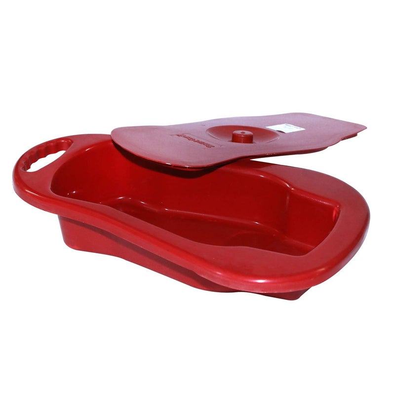 SMARTCARE Heavy Duty Contoured Bedpan for Bedbound Patients Unisex Polypropylene Bed Pan with Lid - Smooth Design in Vibrant Red - Image 4