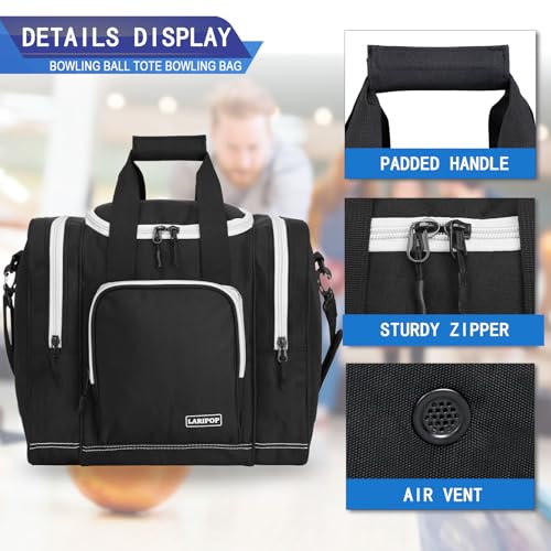 LARIPOP Purple Bowling Ball Bag, Single Bowling Bag with Padded Ball Holder, Ventilated Shoe Compartment Fits Men’s Size 14, 600D Durable Bowling Tote with Adjustable Padded Strap - Image 4