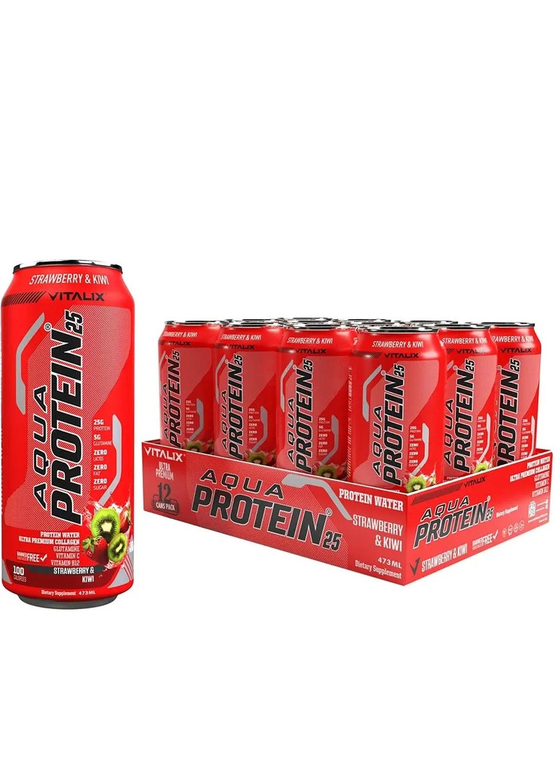 فيتاليكس أكوا بروتين 25 بنكهة الفراولة والكيوي، عبوة 473 مل، 12 عبوة - Image 1