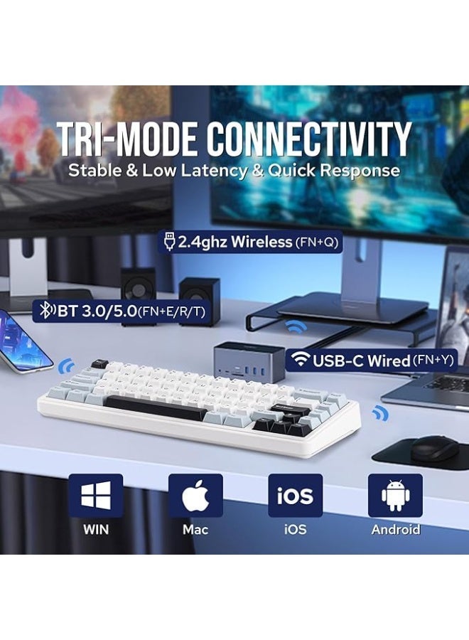 أولا لوحة مفاتيح AULA F65 ميكانيكية لاسلكية للألعاب 65% بنظام Gasket، قابلة لتبديل السويتش، إضاءة RGB، سويتش Reaper الخطي، بلوتوث / 2.4G / USB-C – أزرق فاتح - Image 3