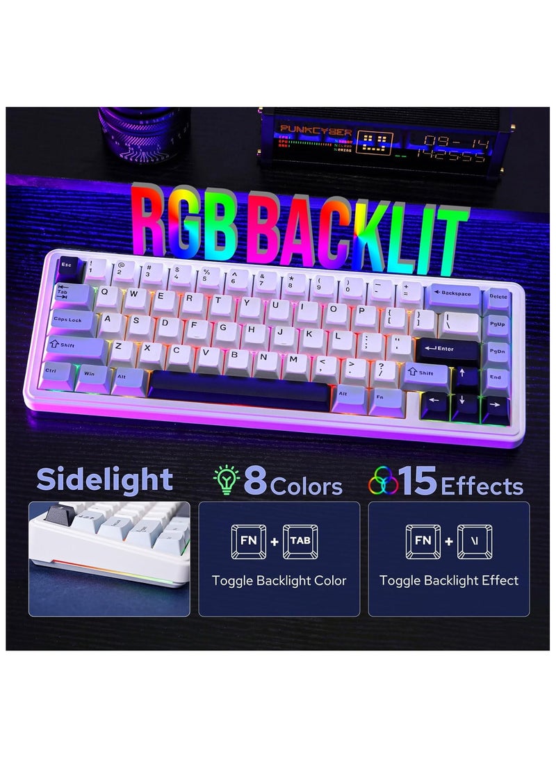 أولا لوحة مفاتيح AULA F65 ميكانيكية لاسلكية للألعاب 65% بنظام Gasket، قابلة لتبديل السويتش، إضاءة RGB، سويتش Reaper الخطي، بلوتوث / 2.4G / USB-C – أزرق فاتح - Image 5