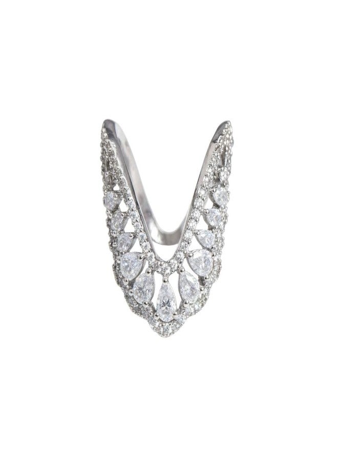 ZEELLO V-Shaped Ring with Pear-Cut Cubic Zirconia Stones, Chevron Design - Image 1