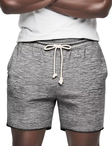 Zengjo Sweat Shorts Men 6 Inch Drawstring with Pockets(Marled Black,M) - Image 1