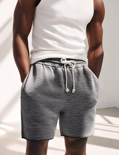 Zengjo Sweat Shorts Men 6 Inch Drawstring with Pockets(Marled Black,M) - Image 3