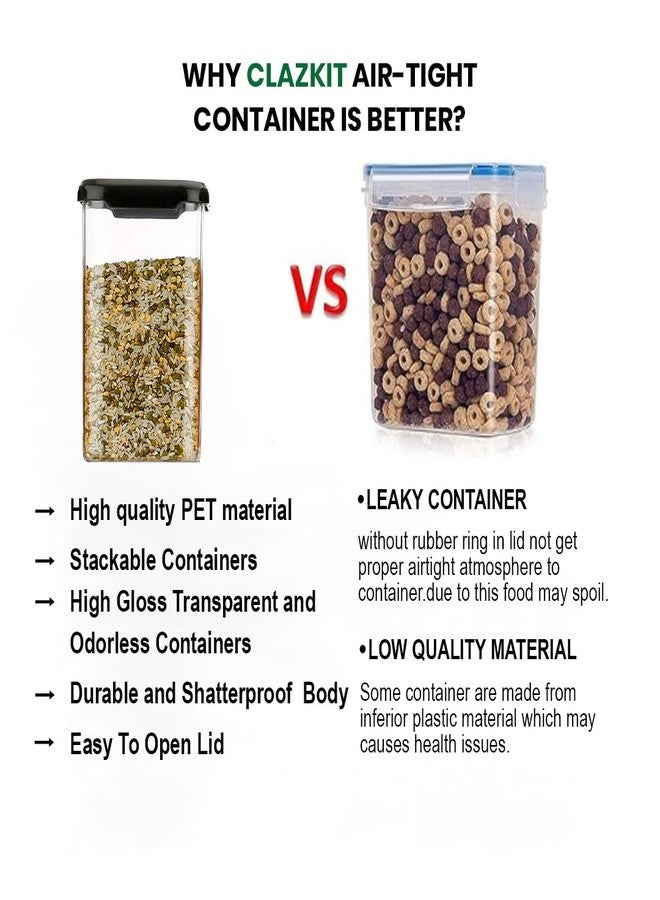 Clazkit Air Tight Modular Containers Storage Set For Kitchen, Pantry Organization, Bpa-Free, Dishwasher Safe (Pack Of 6, Black, 1100 ml, Plastic) - Image 3